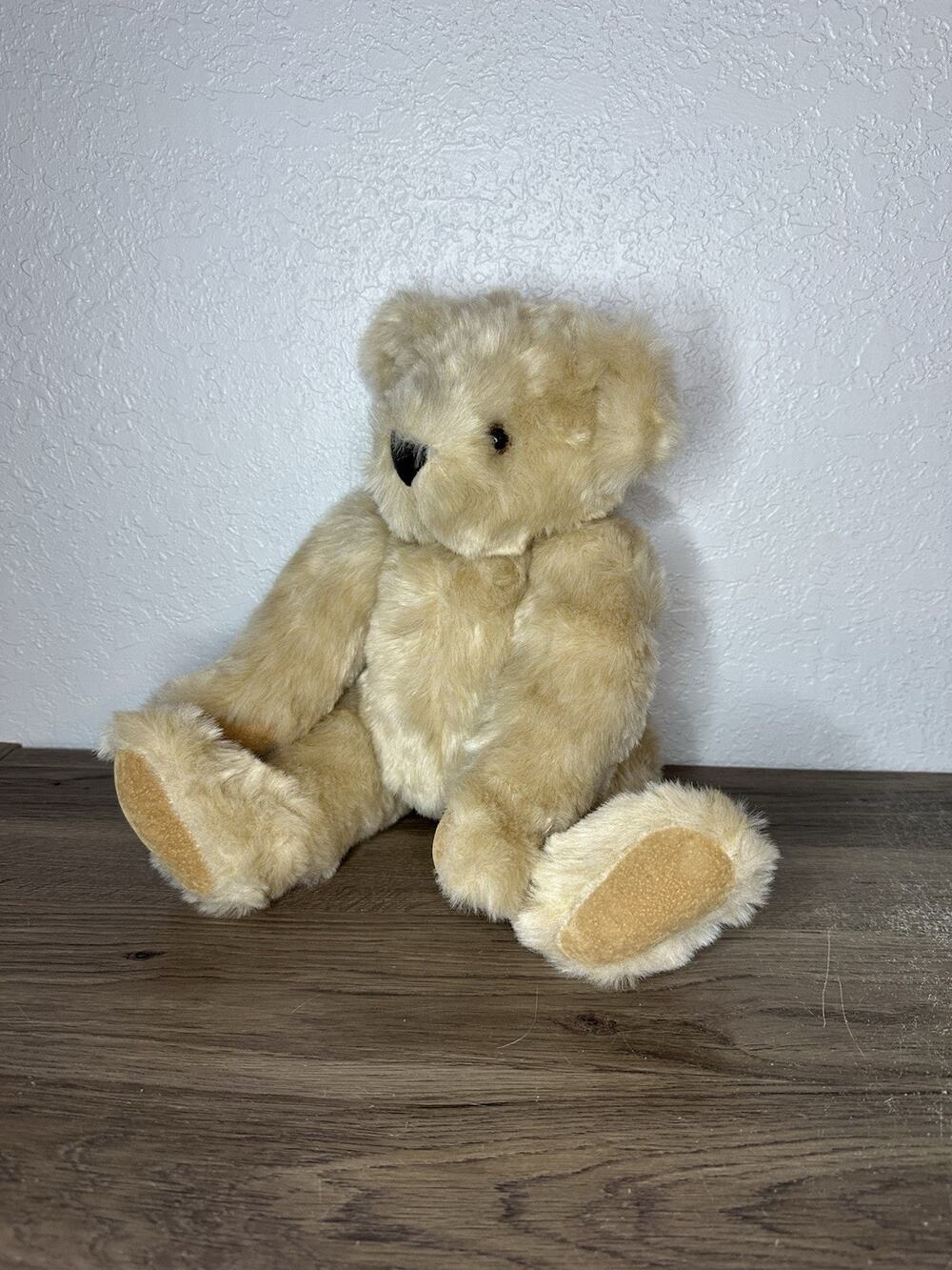 Vintage The Vermont Teddy Bear Company Jointed Plush Stuffed Teddy Bear 16”